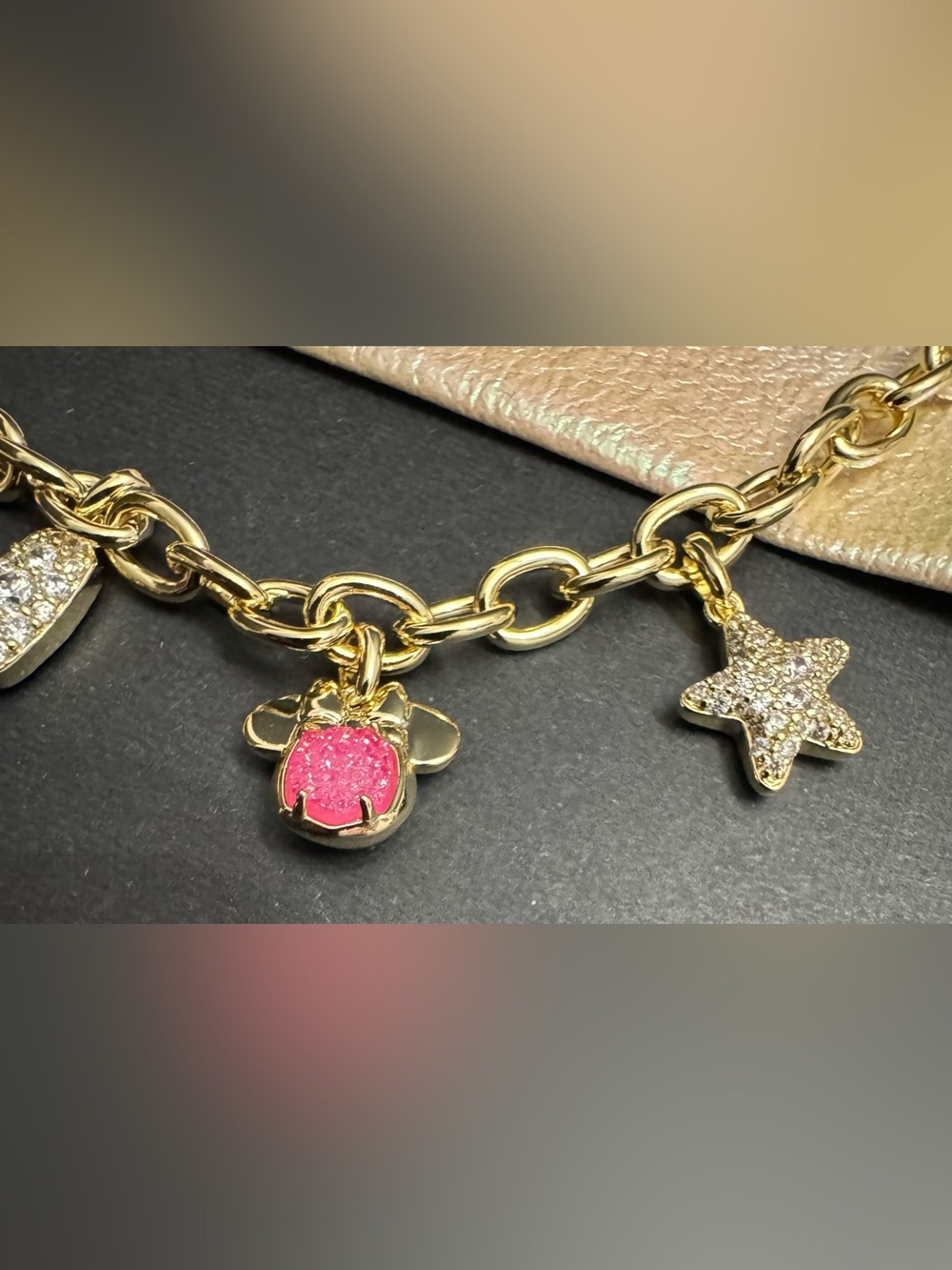 Kendra Scott X Disney Mickey Minnie Mouse Pink Drusy Pendant Gold Necklace NWT - Picture 11 of 14